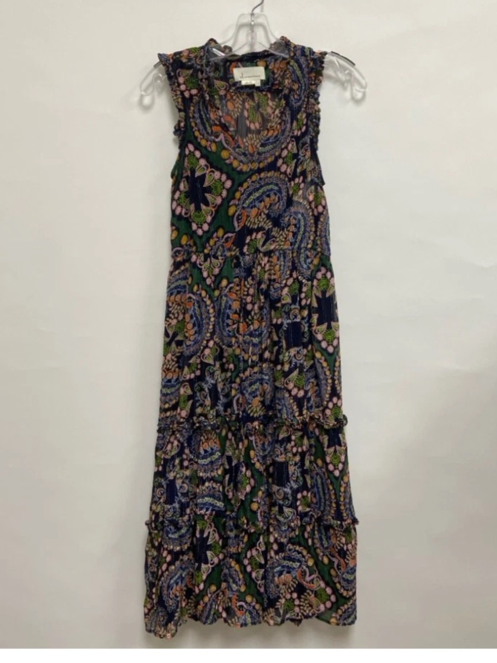 Anthropologie V-Neck Semi-Sheer Multicolor Paisley Midi Dress With Lining Size 4